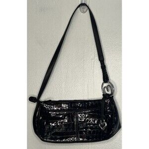 Brighton Shoulder Bag Croc Embossed Brown Patent Heart Purse Charm E079632 Work